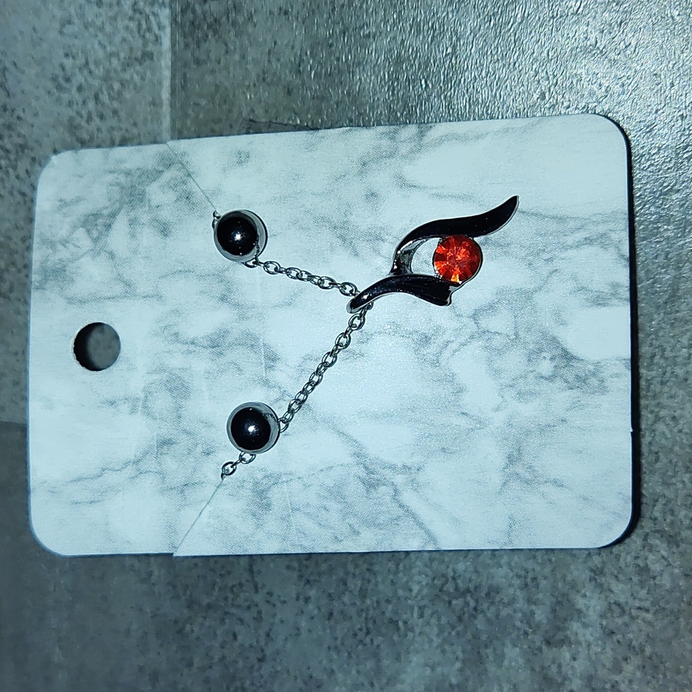 NEW Silver Flame Pendant Necklace & Matching Red Crystal Earrings Set
